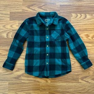 Jumping Beans Boys Size 5 Button Up Shirt Fleece Green Black Buffalo Plaid EUC!